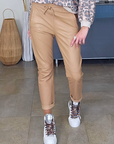 Pantalon jog en cuir beige