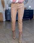 Pantalon jog en cuir beige