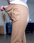 Pantalon jog en cuir beige