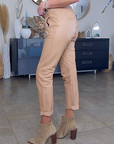 Pantalon jog en cuir beige