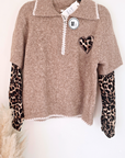 Pull beige chaud amour léopard