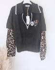 Pull chaud marron coeur léopard