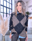 Pull tunique en damier marron taupe - 𝐌𝐚𝐫𝐢𝐧𝐚𝟒𝟒𝐟𝐚𝐦𝐢𝐥𝐲