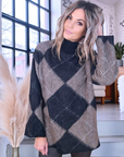 Pull tunique en damier marron taupe - 𝐌𝐚𝐫𝐢𝐧𝐚𝟒𝟒𝐟𝐚𝐦𝐢𝐥𝐲