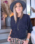 Pull noir ajouré maille poilue - 𝐌𝐚𝐫𝐢𝐧𝐚𝟒𝟒𝐟𝐚𝐦𝐢𝐥𝐲