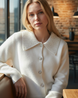 Cardigan blanc cassé à strass
