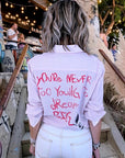 Chemise rayée rose à inscription au dos - 𝐌𝐚𝐫𝐢𝐧𝐚𝟒𝟒𝐟𝐚𝐦𝐢𝐥𝐲