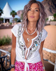 T-shirt hippie à perles