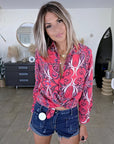 Chemise rouge délavé à imprimé bandana