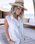 Ensemble beige haut + pantalon à bandes latérales