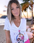 T-shirt blanc skull mexicain