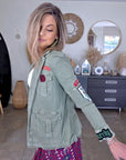 Veste saharienne kaki-beige customisée
