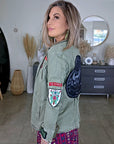 Veste saharienne kaki-beige customisée