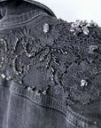 Veste en jean noire perlée