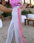 Pantalon taupe à bandes fluo
