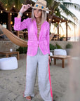 Pantalon taupe à bandes fluo
