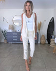 Ensemble veston + pantalon écru à bandes latérales