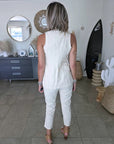Ensemble veston + pantalon écru à bandes latérales