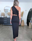 Robe fendu noire en lycra