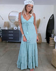 Robe longue vert d'eau à imprimé