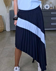 Jupe Plissée asymétrique bleu marine et bleu ciel
