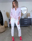 Chemise rayée rose à inscription au dos
