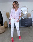 Chemise rayée rose à inscription au dos