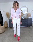 Chemise rayée rose à inscription au dos