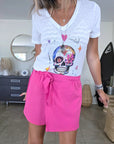 T-shirt blanc skull mexicain