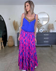 Jupe longue rose fuchsia et bleu roi