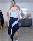 Jupe Plissée asymétrique bleu marine et bleu ciel