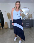 Jupe Plissée asymétrique bleu marine et bleu ciel