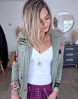 Veste saharienne kaki-beige customisée