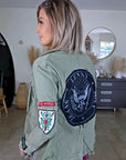 Veste saharienne kaki-beige customisée
