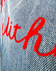 Veste en jean à inscriptions - 𝐌𝐚𝐫𝐢𝐧𝐚𝟒𝟒𝐟𝐚𝐦𝐢𝐥𝐲