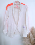 Ensemble veste + Pantalon en lin écru à bandes latérales fluo