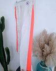 Ensemble veste + Pantalon en lin écru à bandes latérales fluo