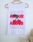 Débardeur amour blanc et rose fuchsia