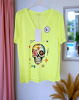 Tee-shirt skull jaune fluo