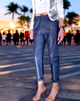 Pantalon jogg marin cuir