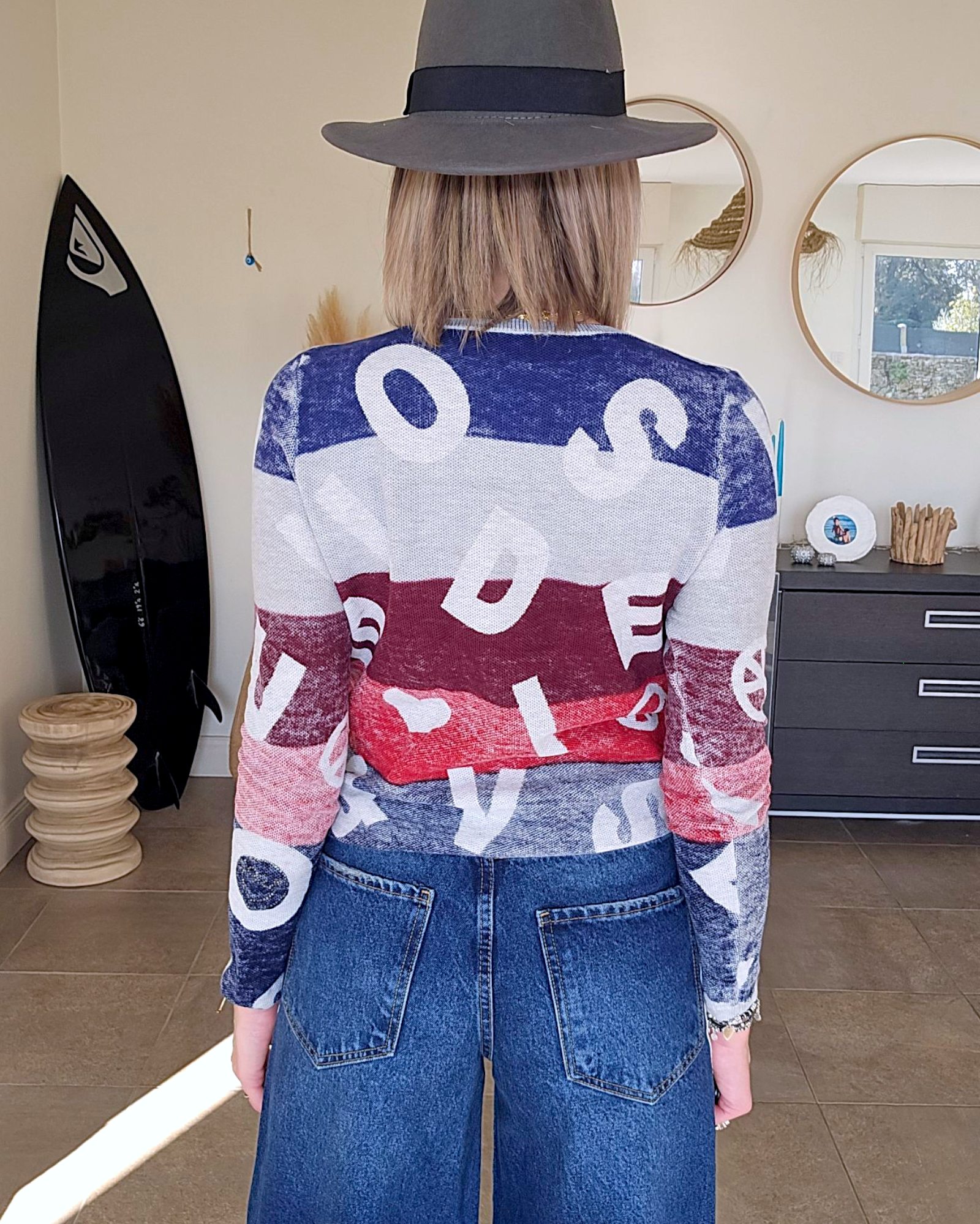 Cardigan + écharpe tags