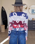 Cardigan + écharpe tags
