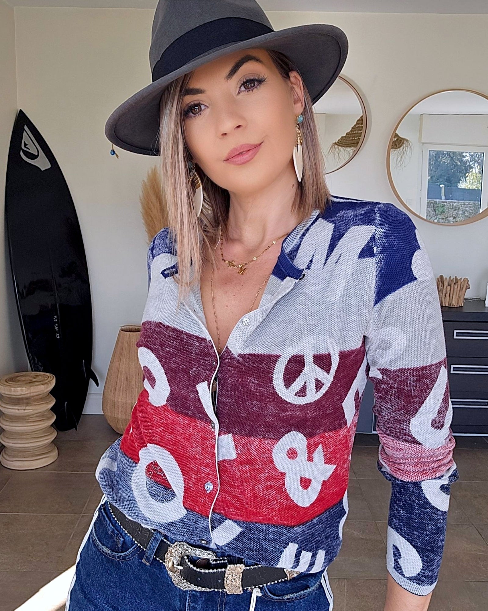 Cardigan + écharpe tags