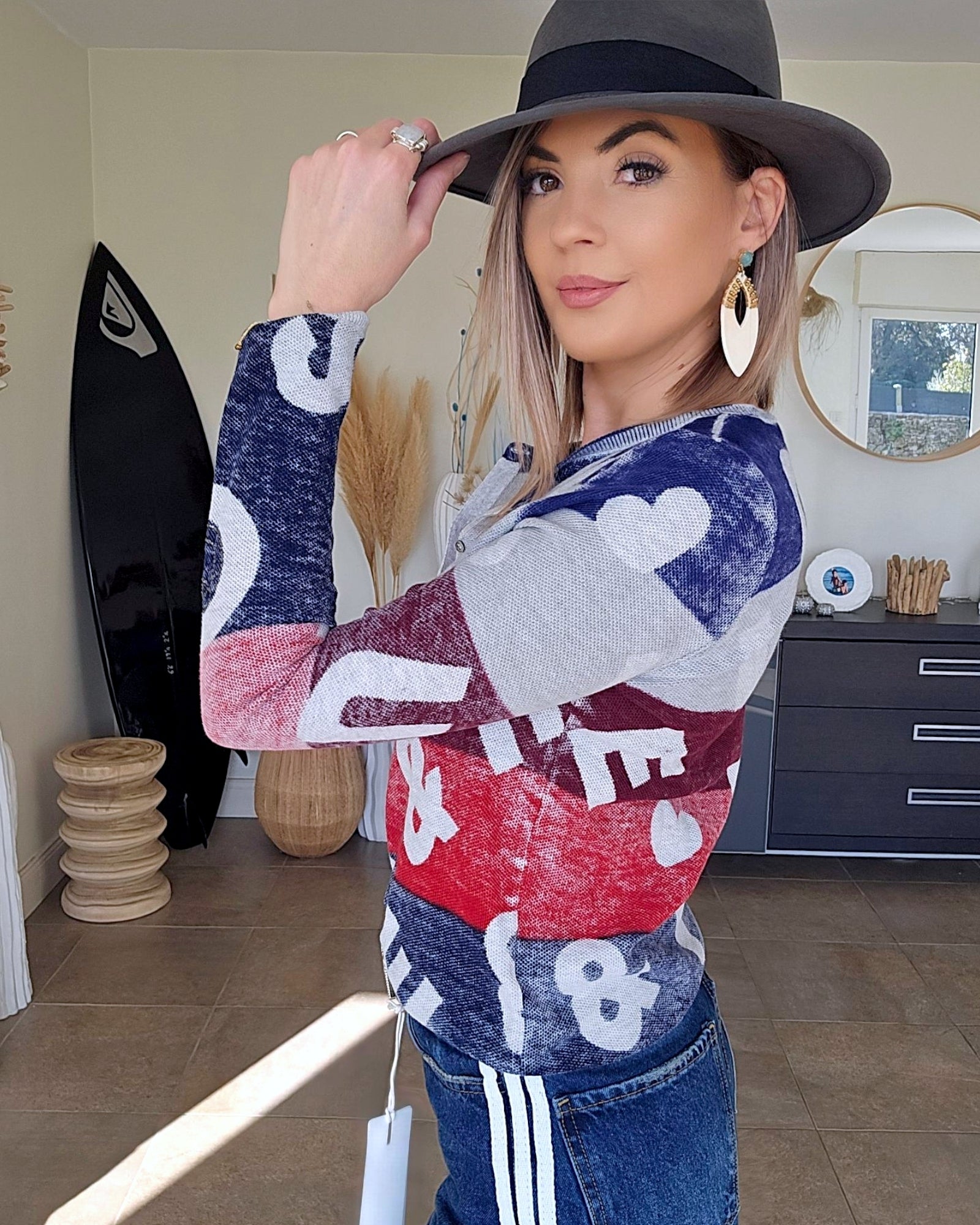 Cardigan + écharpe tags
