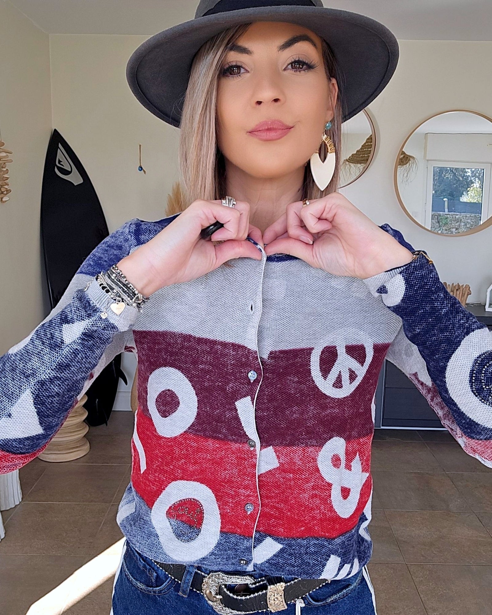 Cardigan + écharpe tags