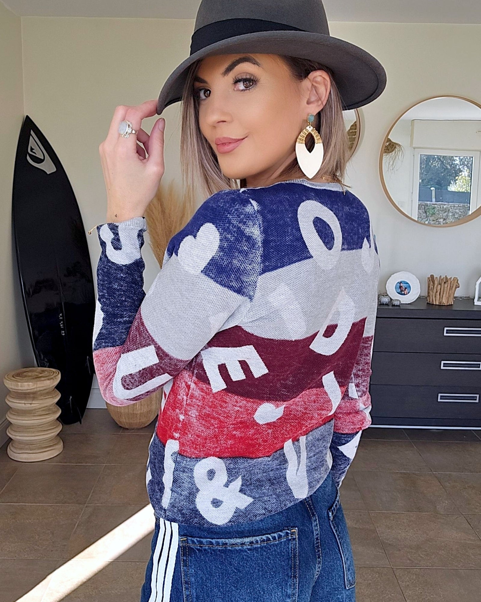 Cardigan + écharpe tags