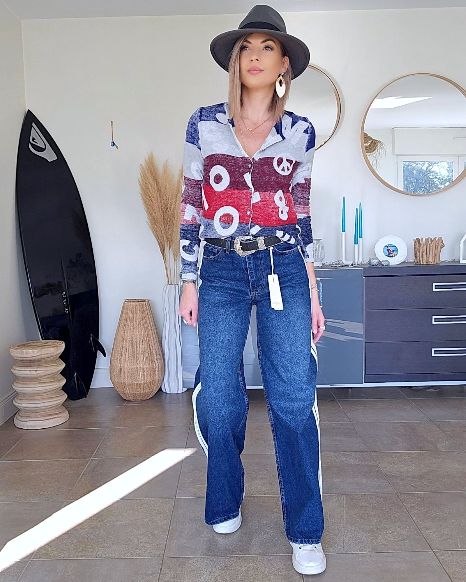 Cardigan + écharpe tags