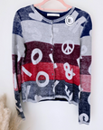 Cardigan + écharpe tags