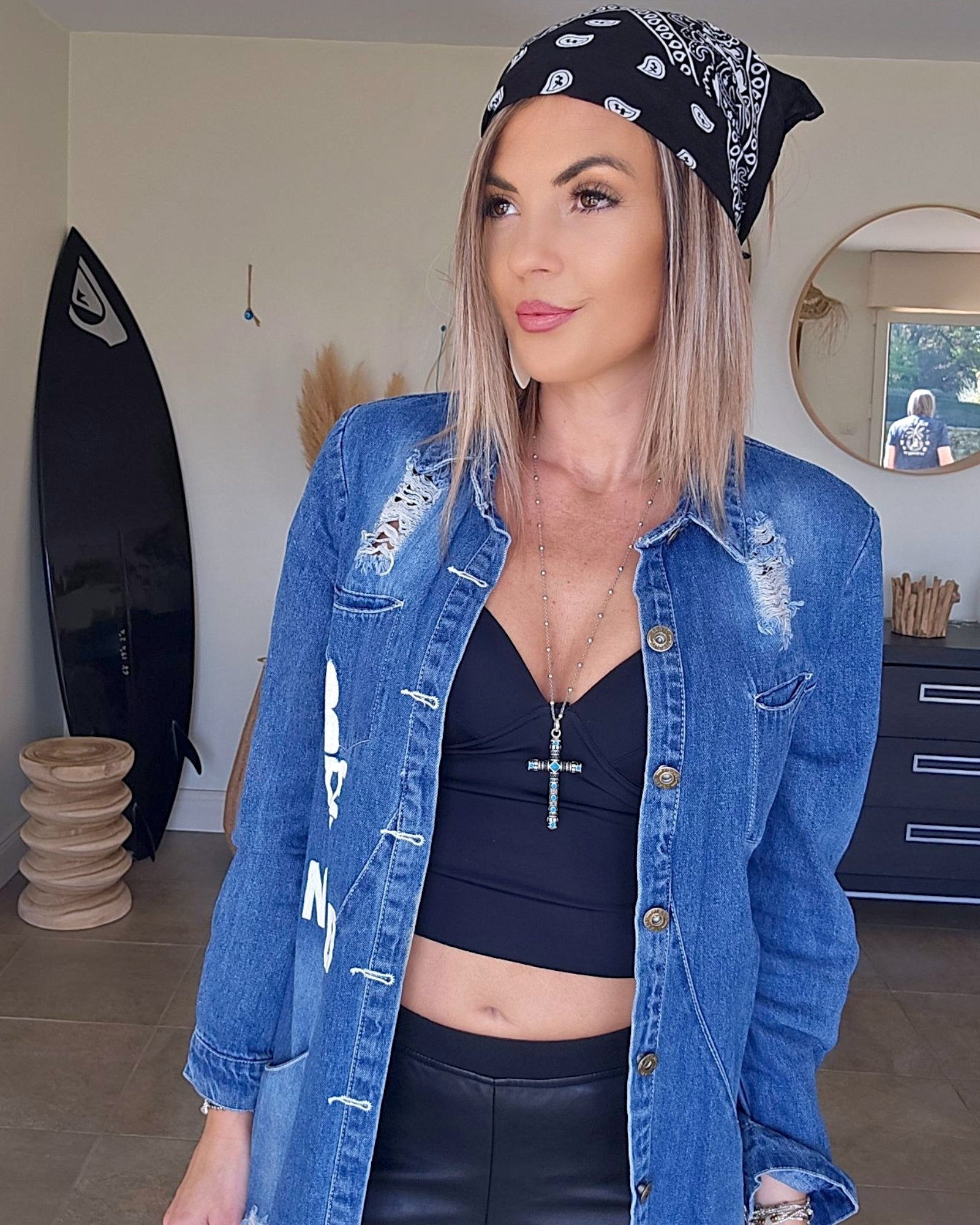 Veste denim à tags