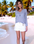 Short denim blanc